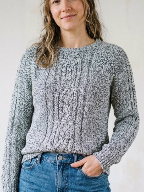 Roots Sweaters - Roots Canada Marled Cable Knit Sweater Black White Crew Neck Raglan Medium
